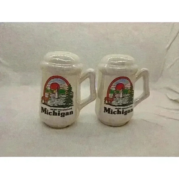 VTG Michigan Souvenir Ceramic Salt & Pepper Shakers Water Wonderland Collectable - Picture 1 of 7